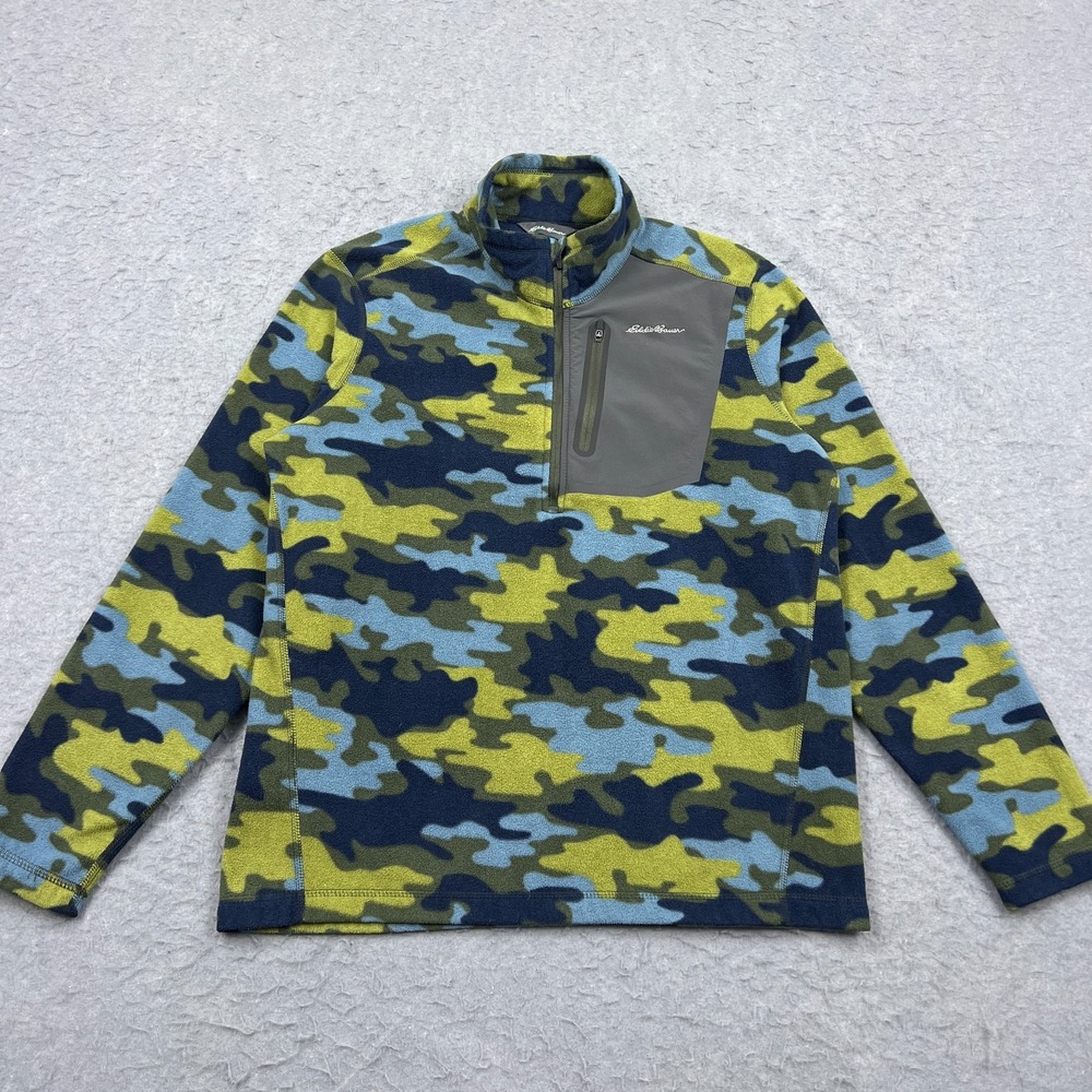 Eddie Bauer First Ascent Sweater Men Medium Camo 1/4 Zip Fleece Cloud Layer Tech